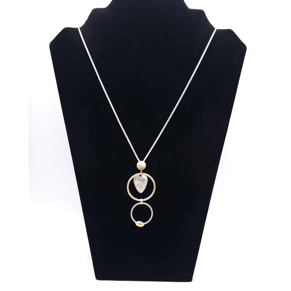 Lucky Brand Mixed Metal Geometric Pendant Necklace Two-Tone Wheat Chain 32-34"